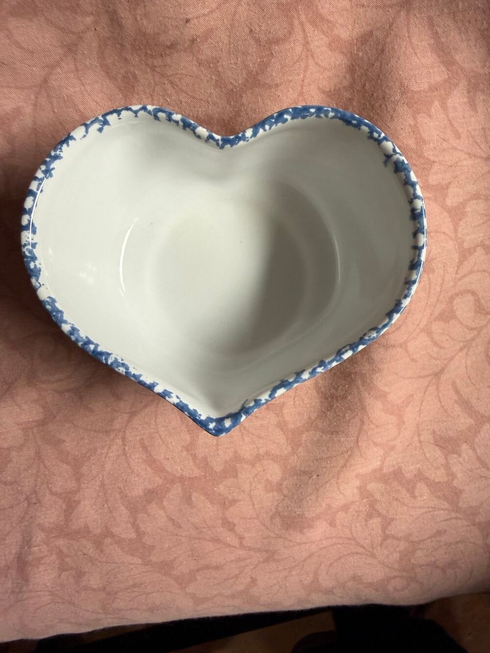Vintage Heart Shaped Bowl with Spongeware Trim